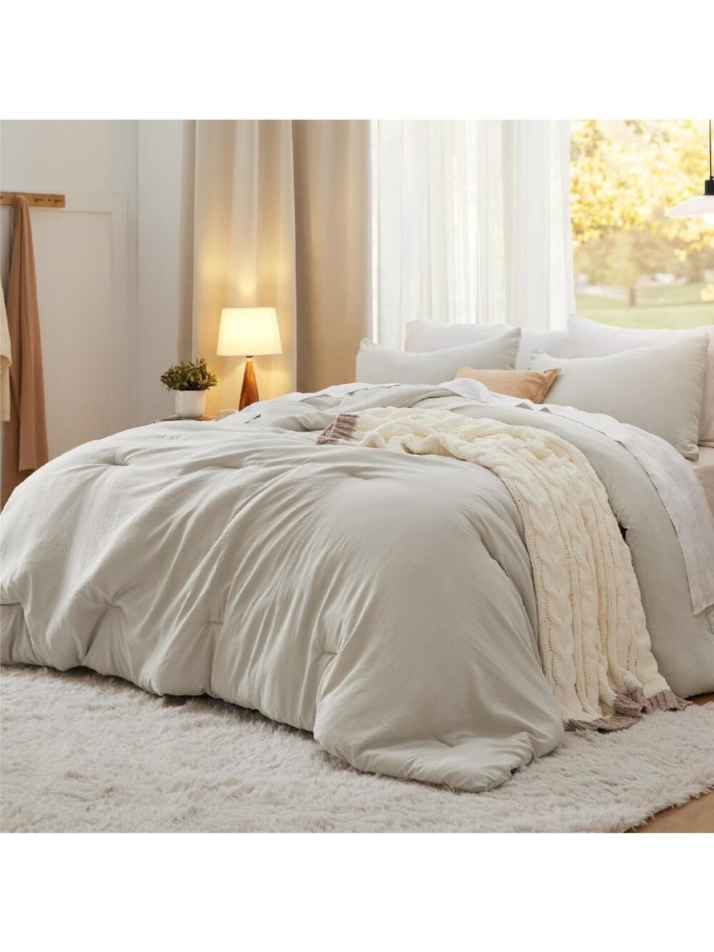 Cozy King Comforter Set - Soft Prewashed 3-Piece Bedding in Beige, 104"x90